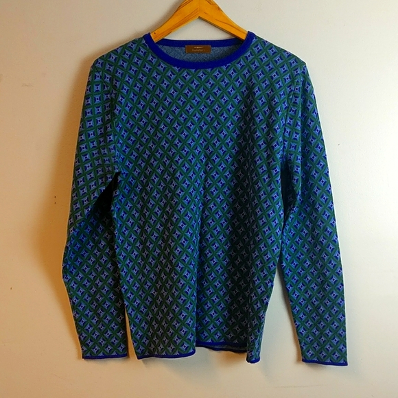 Royal Blue Forest Green 100%WOOL Ribbed Hourglass⌛Pattern Sweater Harajuku - Picture 3 of 6